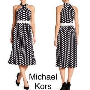 Michael Kors Polka Dot Wrap Neck Dress
